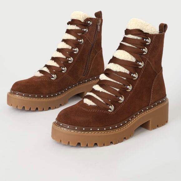 Steve Madden Woman’s Rainier Cognac Suede Leather Lace-Up Platform Ankle Boots - Picture 2 of 10